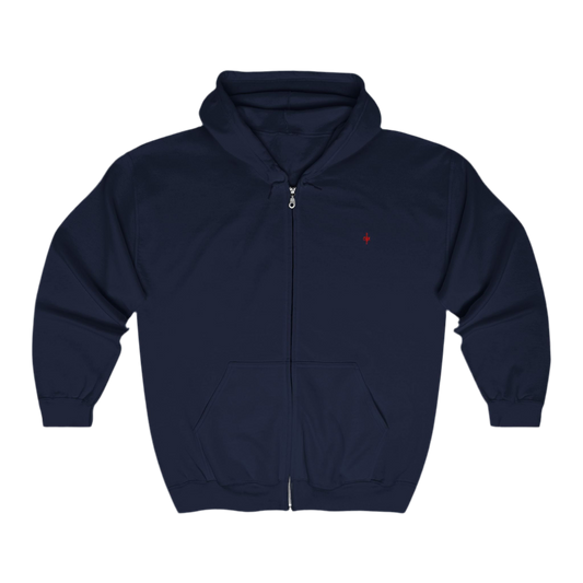 Men's Zip Up Hoodie Red Stitched Logo